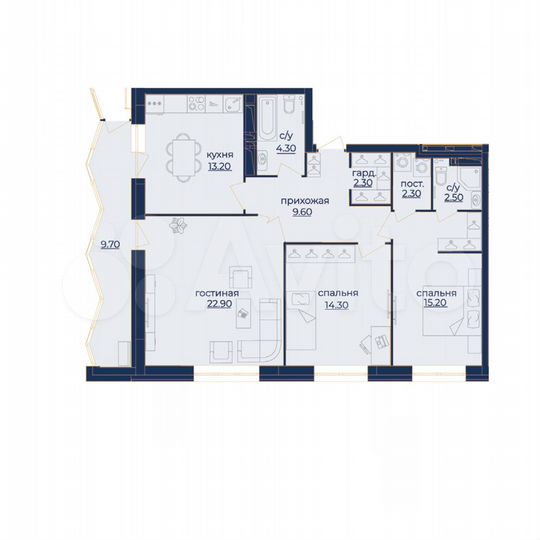 3-к. квартира, 89,5 м², 13/24 эт.