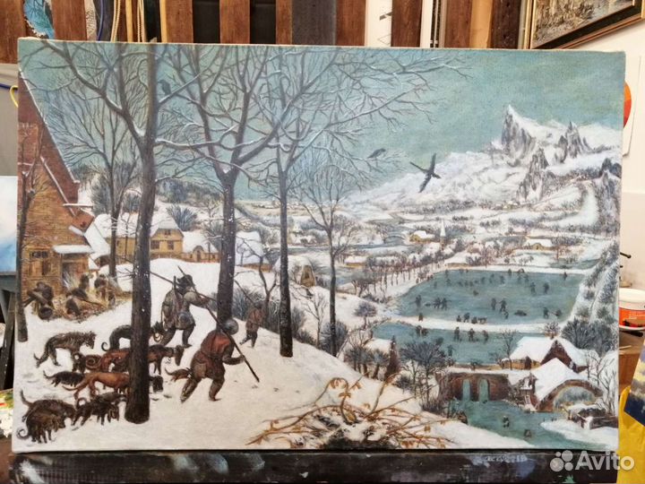 Картина копия Брейгель пейзаж зима