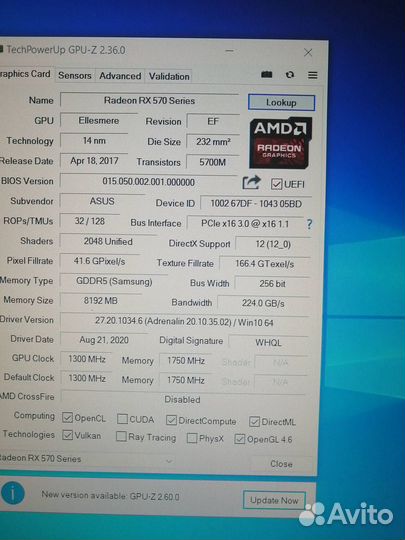 Видеокарта Asus AMD Radeon RX570 8 Гб