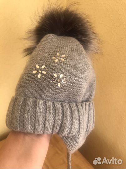 Шапка зимняя с меховым помпоном, размер 52-54