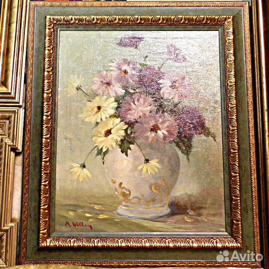 Картина.Франция.19 век.vollon.Цветы.Холст.Масло