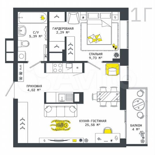 1-к. квартира, 51 м², 20/25 эт.
