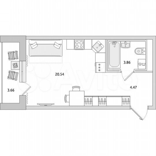 Квартира-студия, 32,5 м², 6/21 эт.