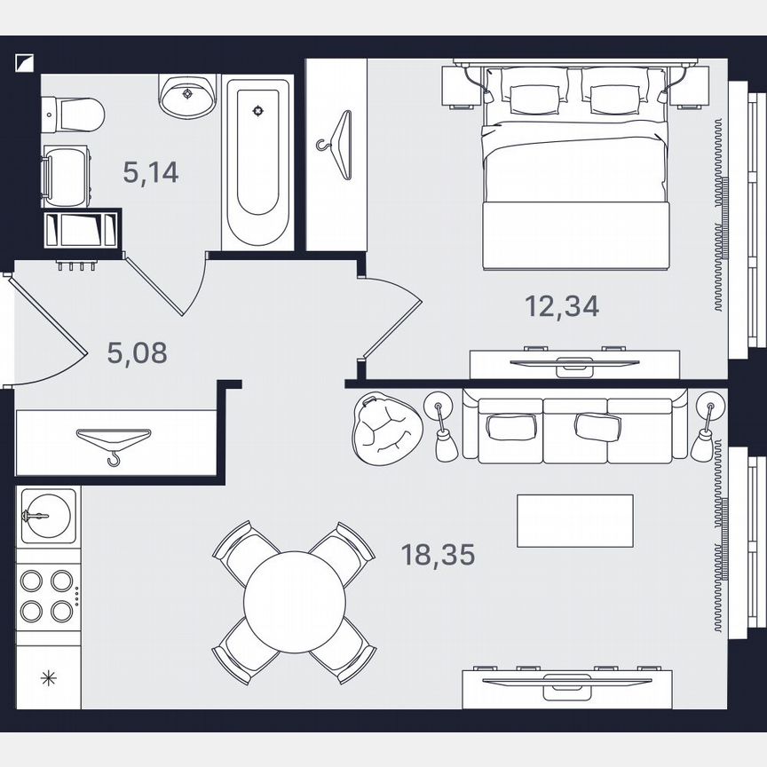 2-к. апартаменты, 40,9 м², 7/24 эт.