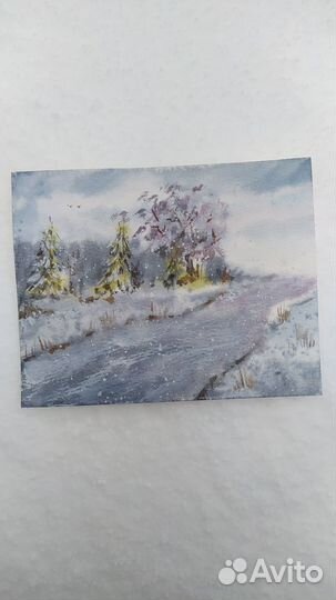 Открытка и Картина акварелью зима новый год