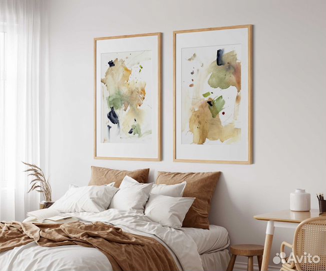 Картины абстракция акварель диптих 55 х 38 см