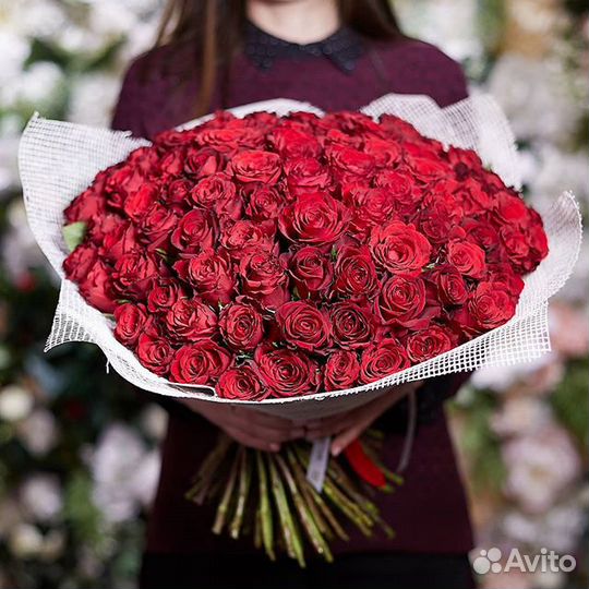 Букет из 101 розы Мадам Рэд Премиум 50 см