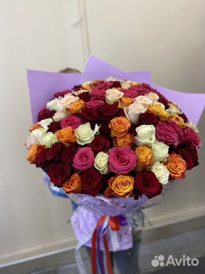 101 роза Микс (доставка )