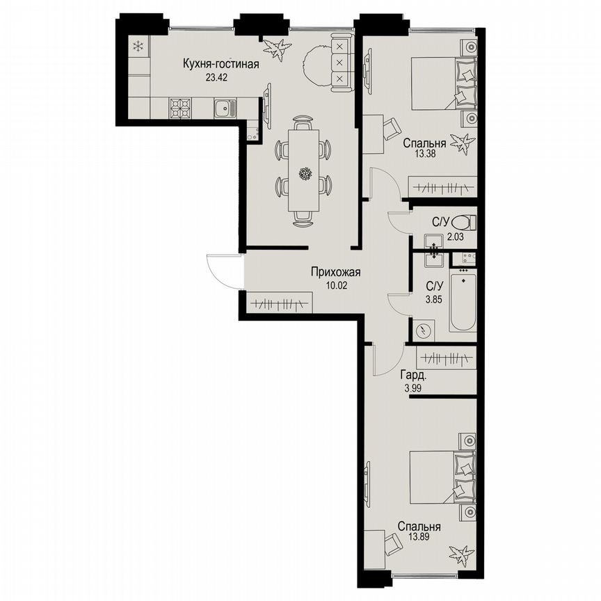 2-к. квартира, 70,6 м², 2/6 эт.