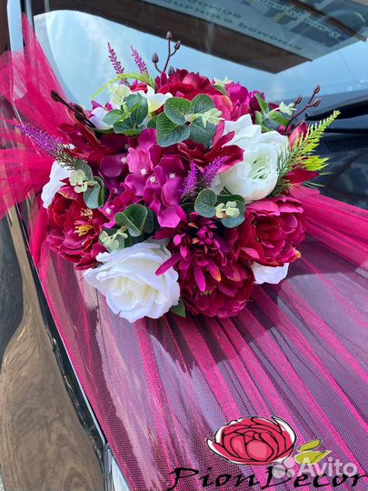 Свадебное украшение на машину № 36 (винный)