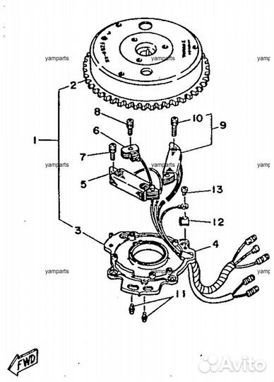Маховик Yamaha (Ямаха) 9.9-15 л.с 2 такта