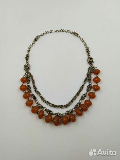 Бусы колье ожерелье янтарь мельхиор СССР