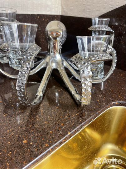 Подставка осьминог и рюмочки чайная пара 4 шт