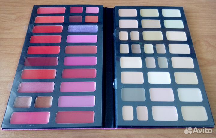 Блеск для губ и тени для век, румяна, палетка