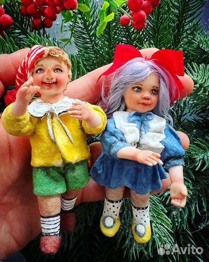 Буратино и Мальвина ватные ёлочные игрушки