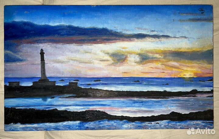 Картина море закат маяк