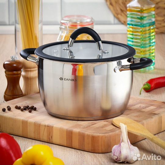Кастрюля Daniks Орландо 4,9 л. нержавеющая сталь