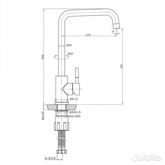 Смеситель для кухни Raiber RPB-013, черный