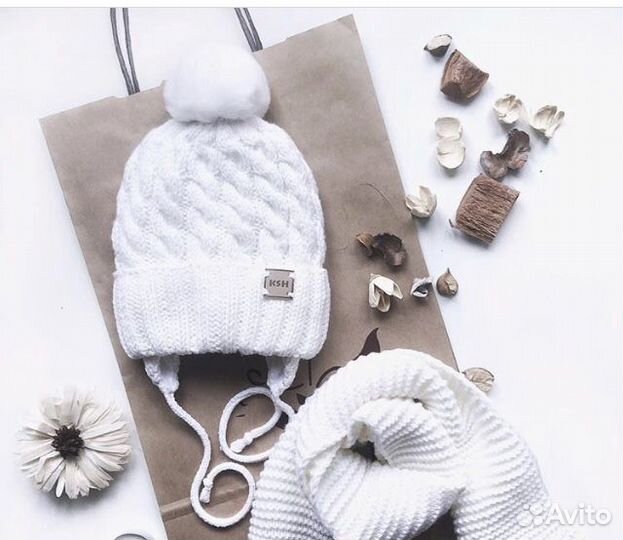 Шапка для малыша шарф 0-7 мес