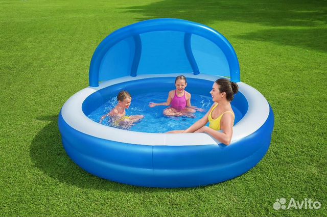 Бассейн надувной большой с навесом 241х241х140см