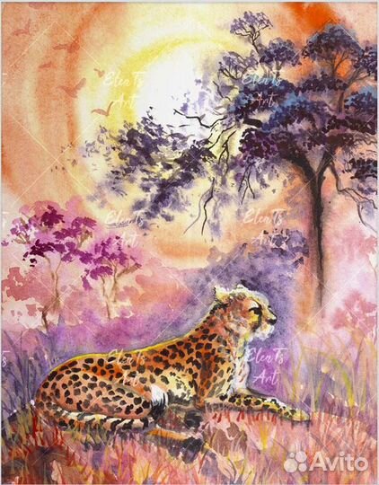 Картина акварель. Гепард
