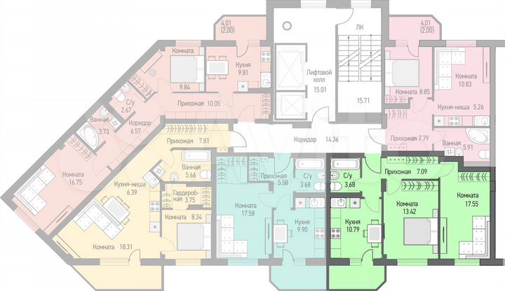 2-к. квартира, 56,9 м², 7/16 эт.