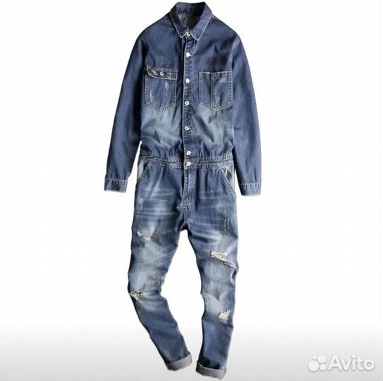 Мужской Джинсовый комбинезон