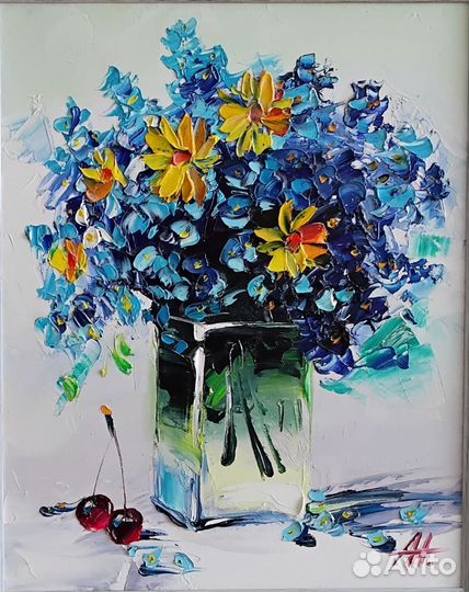 Картина холст масло 30*24 букет цветы