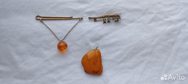 Брошки винтажные, серебро 875пр.Янтарь