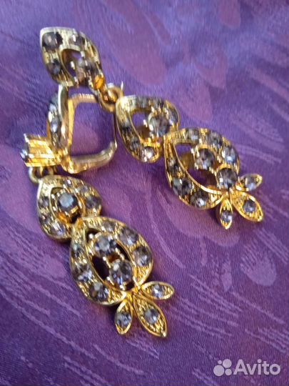 Серьги с аметистами, сиреневые с золотом