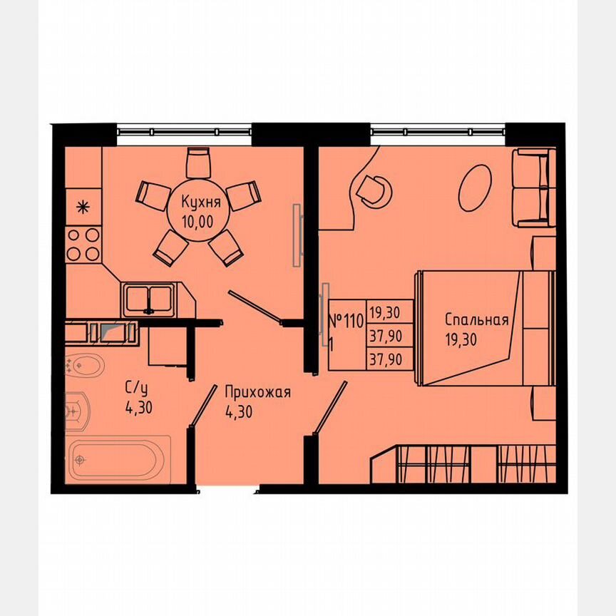 1-к. квартира, 37,9 м², 5/8 эт.