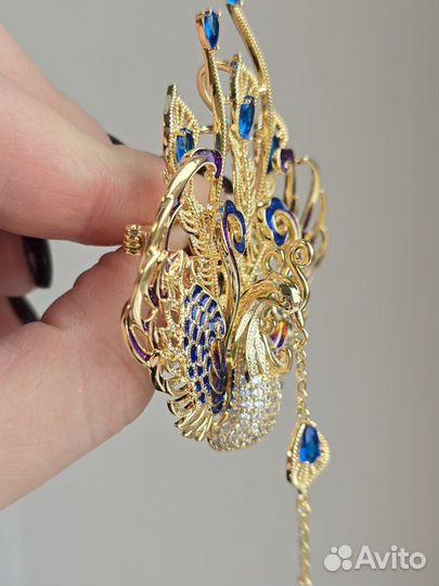 Шикарная Брошь-кулон жарптица синяя