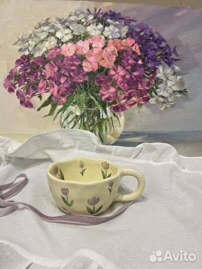 Чашка керамика ручная с тюльпанами