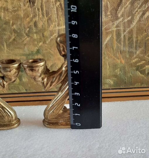 Антикварные бронзовые подсвечники ангелы