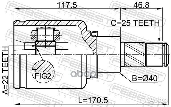 ШРУС внутр левый (22x40x25) nissan juke F15 201