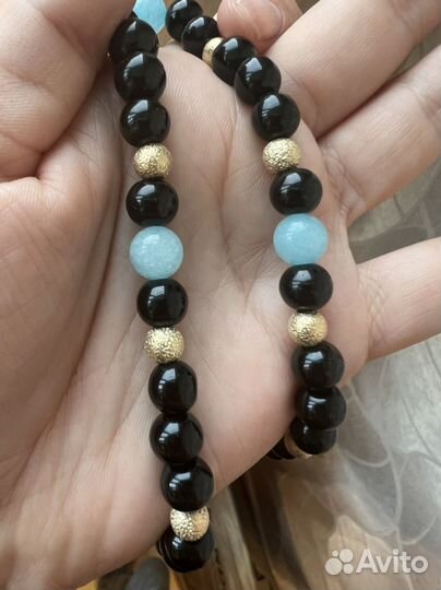 Колье аквамарин, стекло