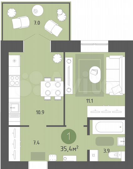 1-к. квартира, 35 м², 1/5 эт.