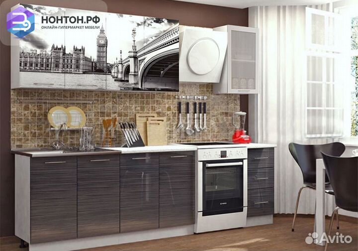 Кухня Биг-Бен 2.0 м белый шагрень / титан черный