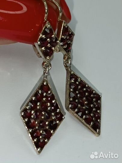 Серьги серебро 900 Богемские Гранаты Чехия