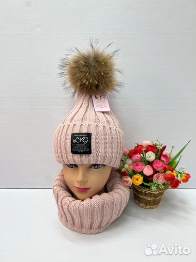 Шапки + снуд для девочек, зима, много расцветок