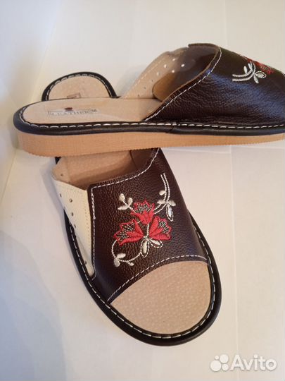 Шлëпки женские домашние, кожа