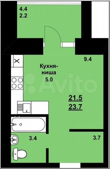 Квартира-студия, 23,7 м², 2/10 эт.