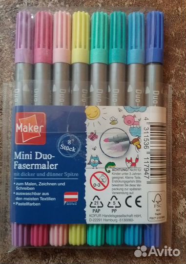 Мини фломастеры новые Maker 8 штук двойные