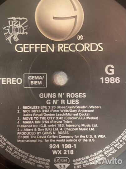 Guns n roses винил Lies 1988