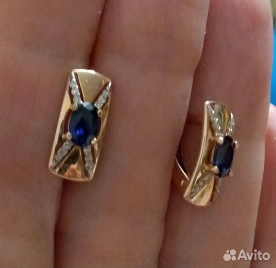 585 серьги с сапфирами и бриллиантами Новые