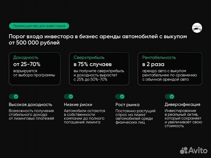 Инвестиции в лизинг авто, до 55%