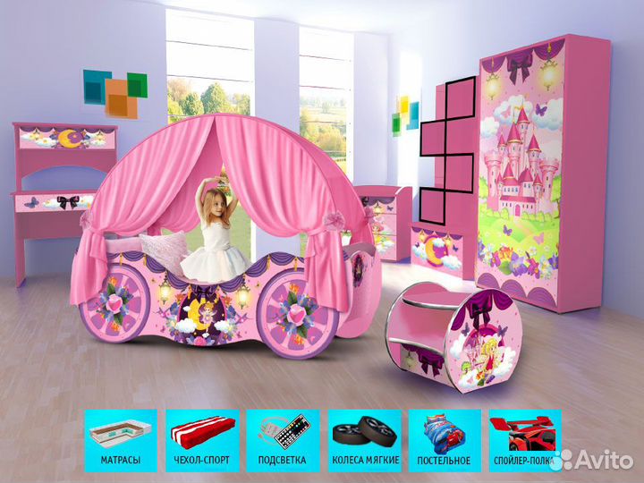 Детская кровать карета для девочки