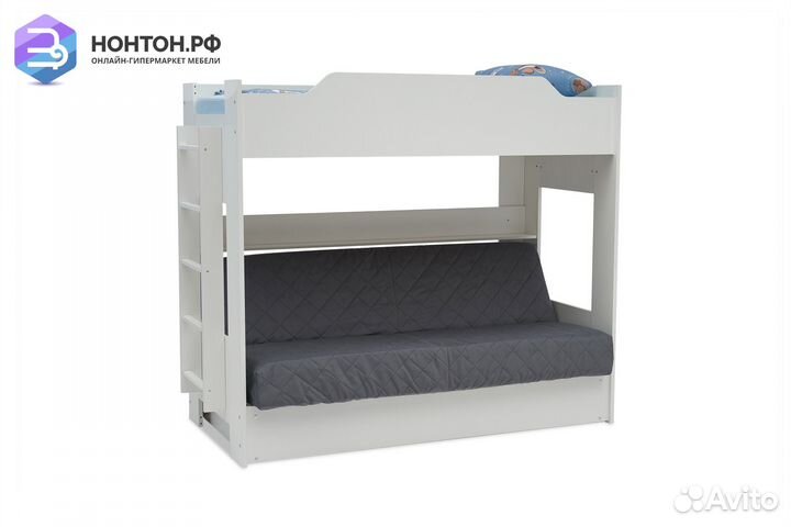 Двухъярусная кровать с диван-кроватью темно-серый