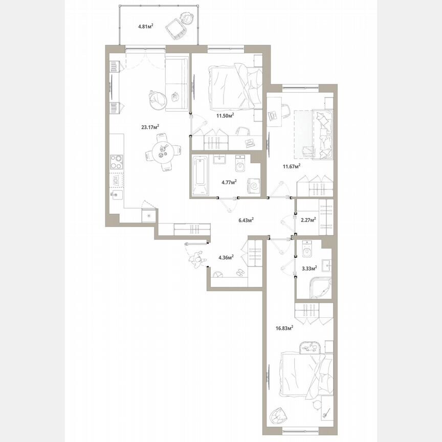 3-к. квартира, 85,8 м², 2/12 эт.