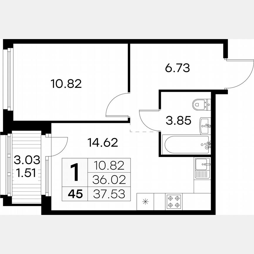 1-к. квартира, 37,5 м², 6/15 эт.